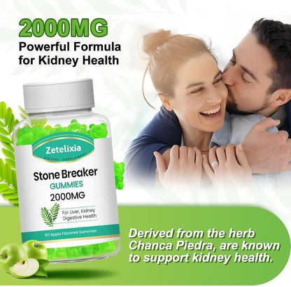 2 Pack Chanca Piedra Stone Breaker Gummies, Organic Herbal Supplement for Kidney Cleanse & Gallbladder Health, Kidney Stones Dissolver, Sugar Free, Vegan, Non-GMO, Apple Flavor