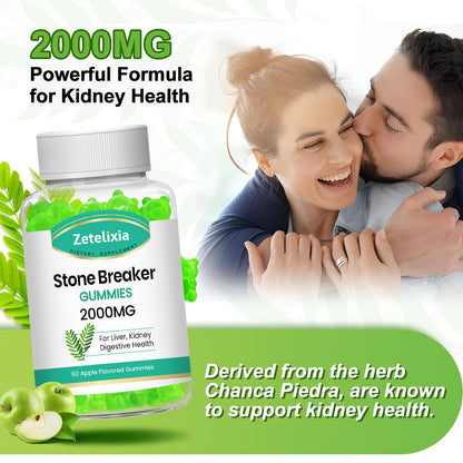 2 Pack Chanca Piedra Stone Breaker Gummies, Organic Herbal Supplement for Kidney Cleanse & Gallbladder Health, Kidney Stones Dissolver, Sugar Free, Vegan, Non-GMO, Apple Flavor