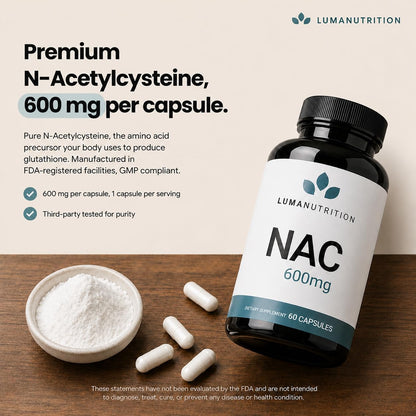 Luma Nutrition NAC Supplement N-Acetyl Cysteine 600 mg - 60 Capsules