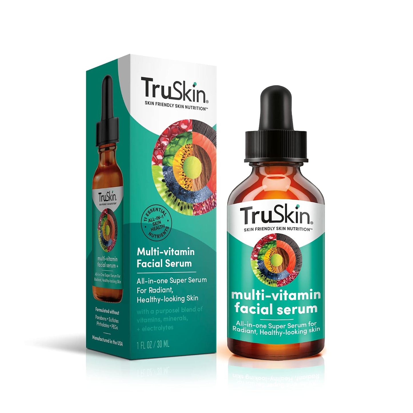 TruSkin Facial Serum with 11 Plant-Derived Vitamins & Minerals for Radiant, Healthy-Looking Skin - Powerful Antioxidants and Nourishing Vitamins for Skin Nutrition, 1 fl oz
