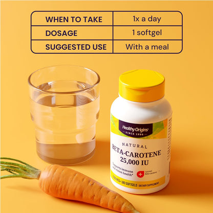 Healthy Origins Beta-Carotene 25,000 IU, Non-GMO, 180 Softgels