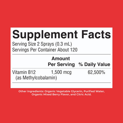 MARYRUTH'S Organic Methyl B12 Spray | 1,500 mcg B12 Per Serving | Methylcobalamin | Energy Metabolism | Cognitive Function | Neuro Health | Vegan | Gluten Free | Sugar Free | 1 Fl Oz
