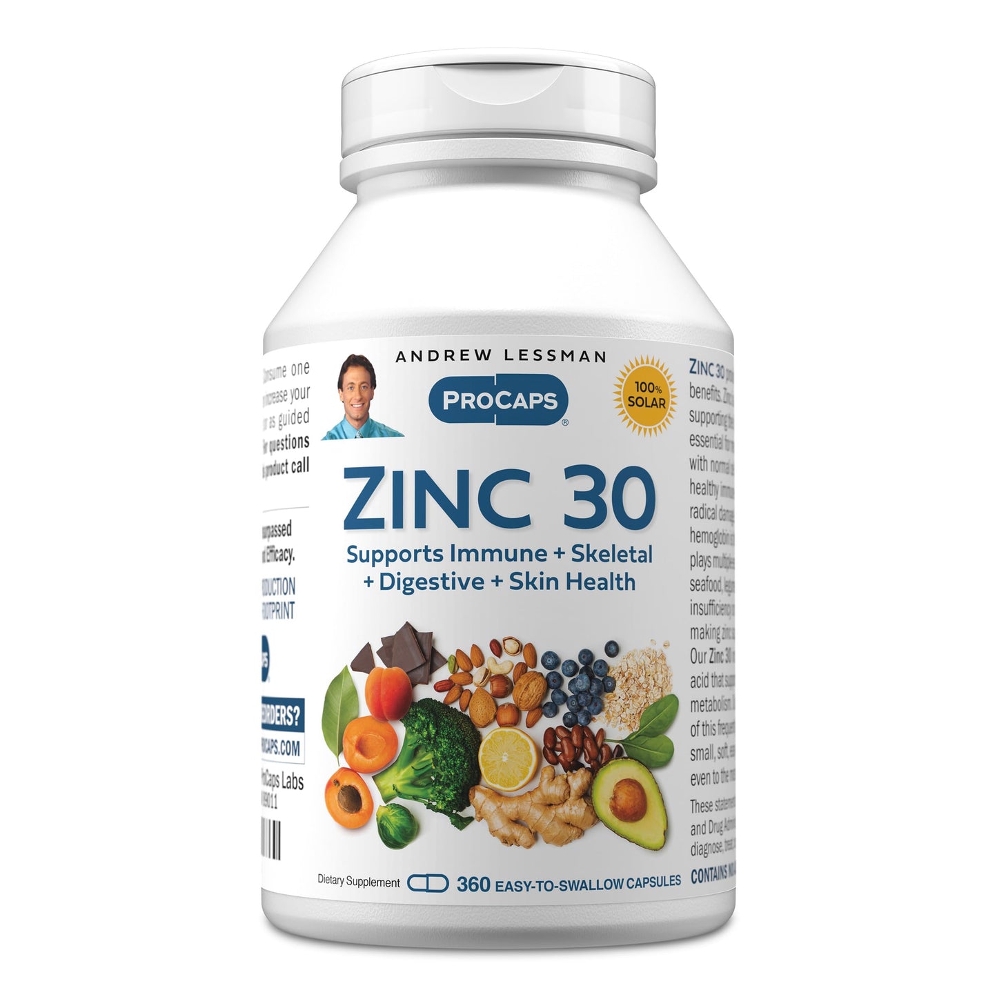 Andrew Lessman ProCaps Zinc 30mg with L-Lysine 60 Capsules | Chelated Zinc Citrate for enhanced absorption with L-Lysine. Supports immune, skin & enzyme function.