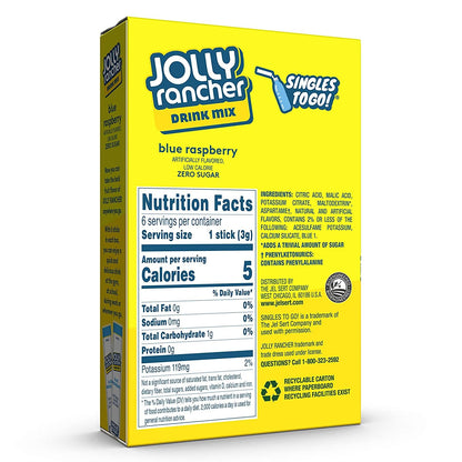 Jolly Rancher Blue Raspberry Singles To Go Drink Mix - 0.65 oz, Pack of 4