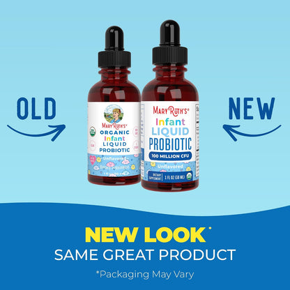 MaryRuth's Organic Infant Liquid Probiotic for Ages 6-12 Months | 100 Million CFU | 5 Probiotic Strains | Probiotics for Infants | Proprietary Probiotic Blend | USDA Organic | Vegan | Unflavored |1 oz