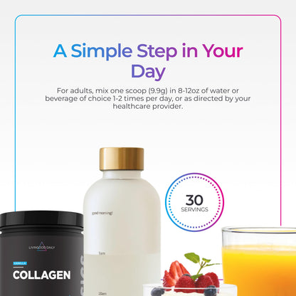 Livingood Daily Vanilla Collagen Powder for Women & Men, Hydrolyzed Collagen Peptides Powder with Vitamin C, Protein with 20 Amino Acids, Type I & III, Grass Fed, Keto, Paleo, Gluten Free, 30 Srvgs