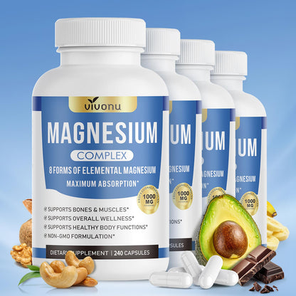Pure Magnesium Glycinate 500mg, Magnesium Supplement with Vitamin B6 for High Absorption, Supports Stress Relief, Sleep, Muscle, Calm, Relaxation, Nerves* & Metabolism*, Non-GMO, 240 Vegan Capsules
