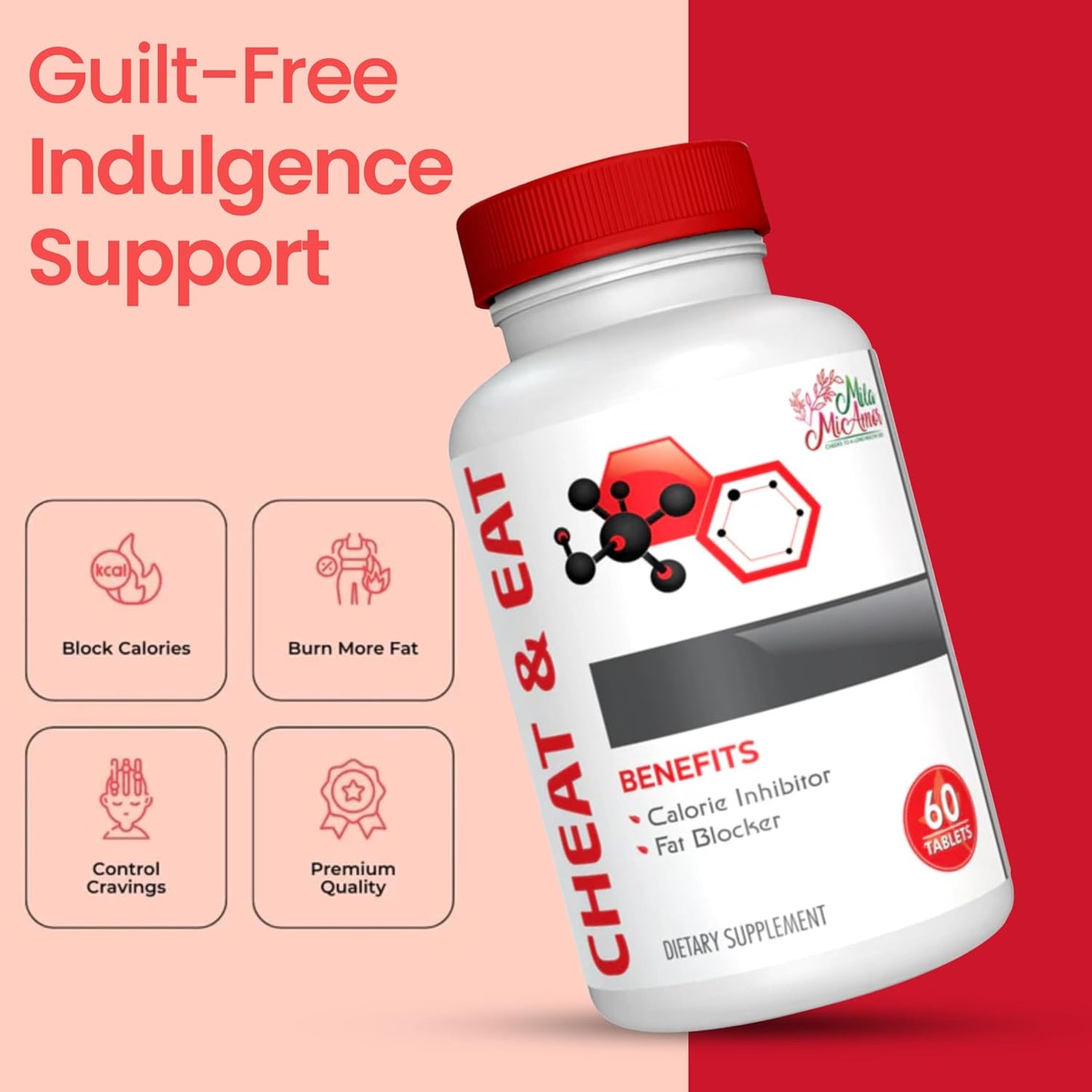 Mila Miamor Cheat & Eat – Caffeine-Free Craving & Digestive Support Formula | Helps Support Mindful Eating & Balanced Nutrition | Non-GMO | 60 Tablets