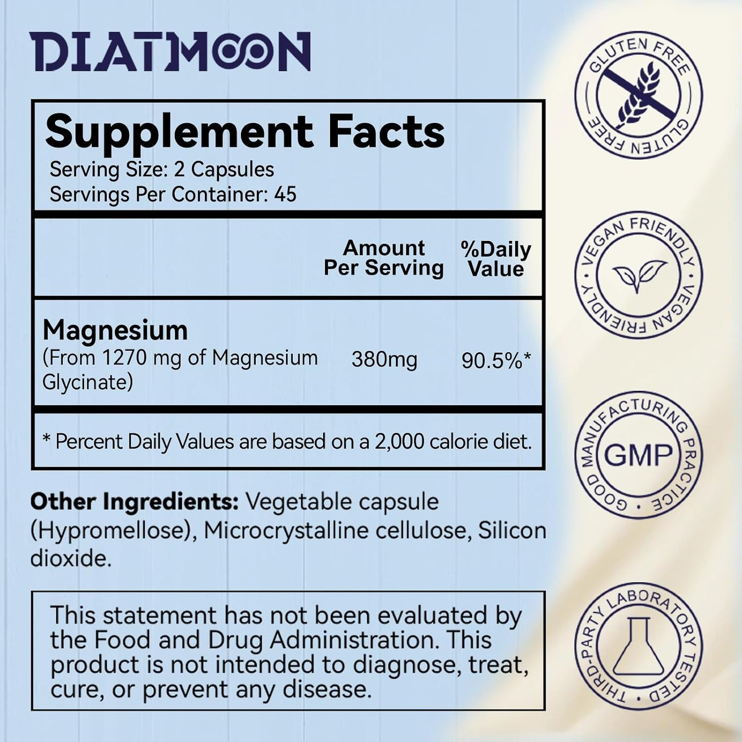 Magnesium Glycinate Capsules 380mg Organic Chelated Vegan 90 Counts GMP | Gentle & Efficient Absorption, Support Sleep Muscle Bone Heart Health, Stress Relief, Filler Free, Non GMO, Gluten Free