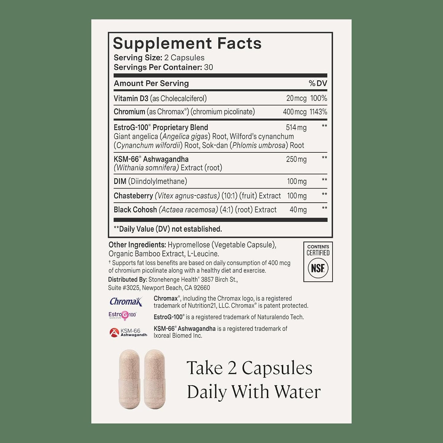 Stonehenge Health for Women Menopause Support for Peri + Menopause + Post - Mood, Energy, Stress, Hot Flashes, Night Sweats, Sleep & Cortisol, Chromax Chromium, Vitamin D3, KSM-66 Ashwagandha (2 Pack)