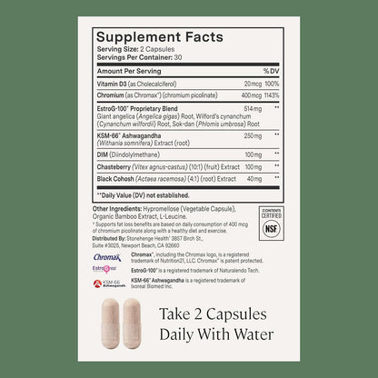 Stonehenge Health for Women Menopause Support for Peri + Menopause + Post - Mood, Energy, Stress, Hot Flashes, Night Sweats, Sleep & Cortisol, Chromax Chromium, Vitamin D3, KSM-66 Ashwagandha (2 Pack)