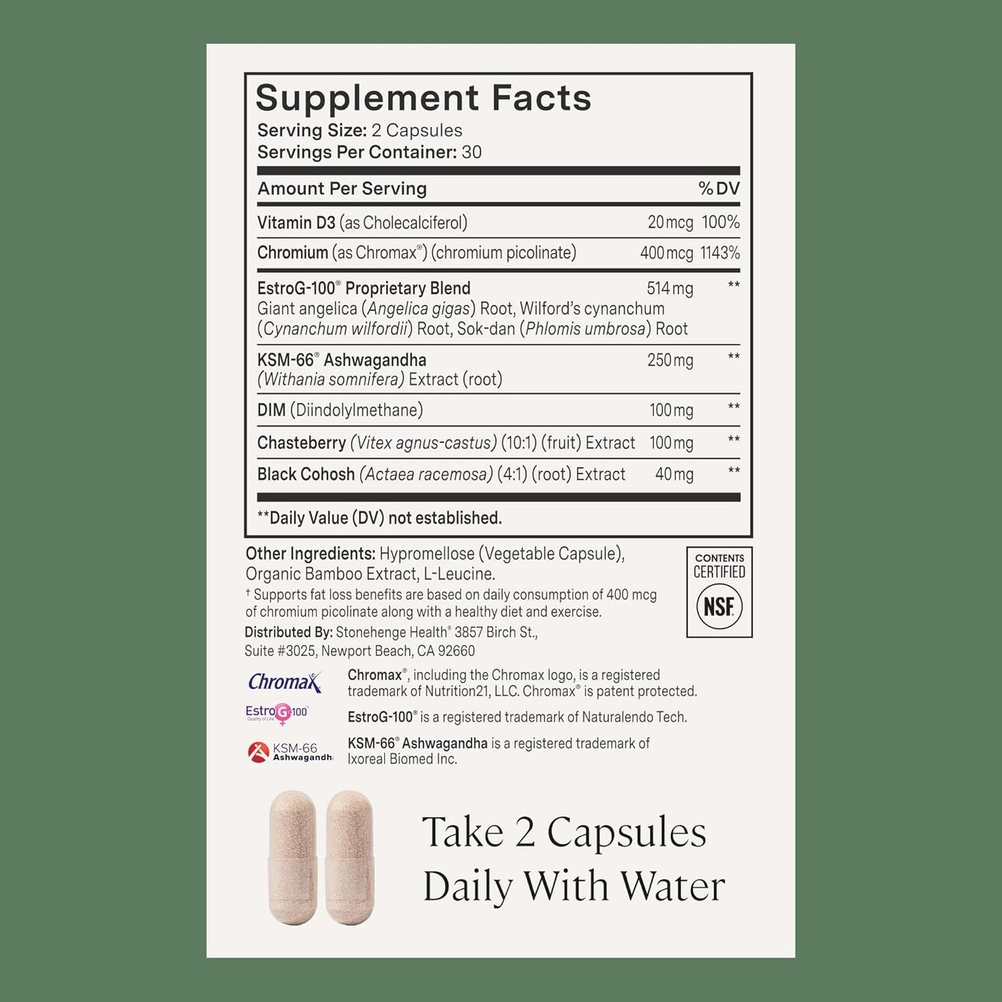Stonehenge Health for Women Menopause Support for Peri + Menopause + Post - Mood, Energy, Stress, Hot Flashes, Night Sweats, Sleep & Cortisol, Chromax Chromium, Vitamin D3, KSM-66 Ashwagandha
