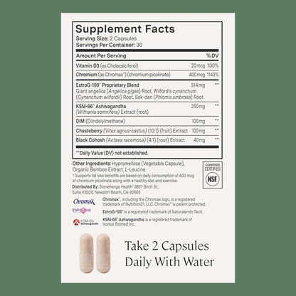 Stonehenge Health for Women Menopause Support for Peri + Menopause + Post - Mood, Energy, Stress, Hot Flashes, Night Sweats, Sleep & Cortisol, Chromax Chromium, Vitamin D3, KSM-66 Ashwagandha