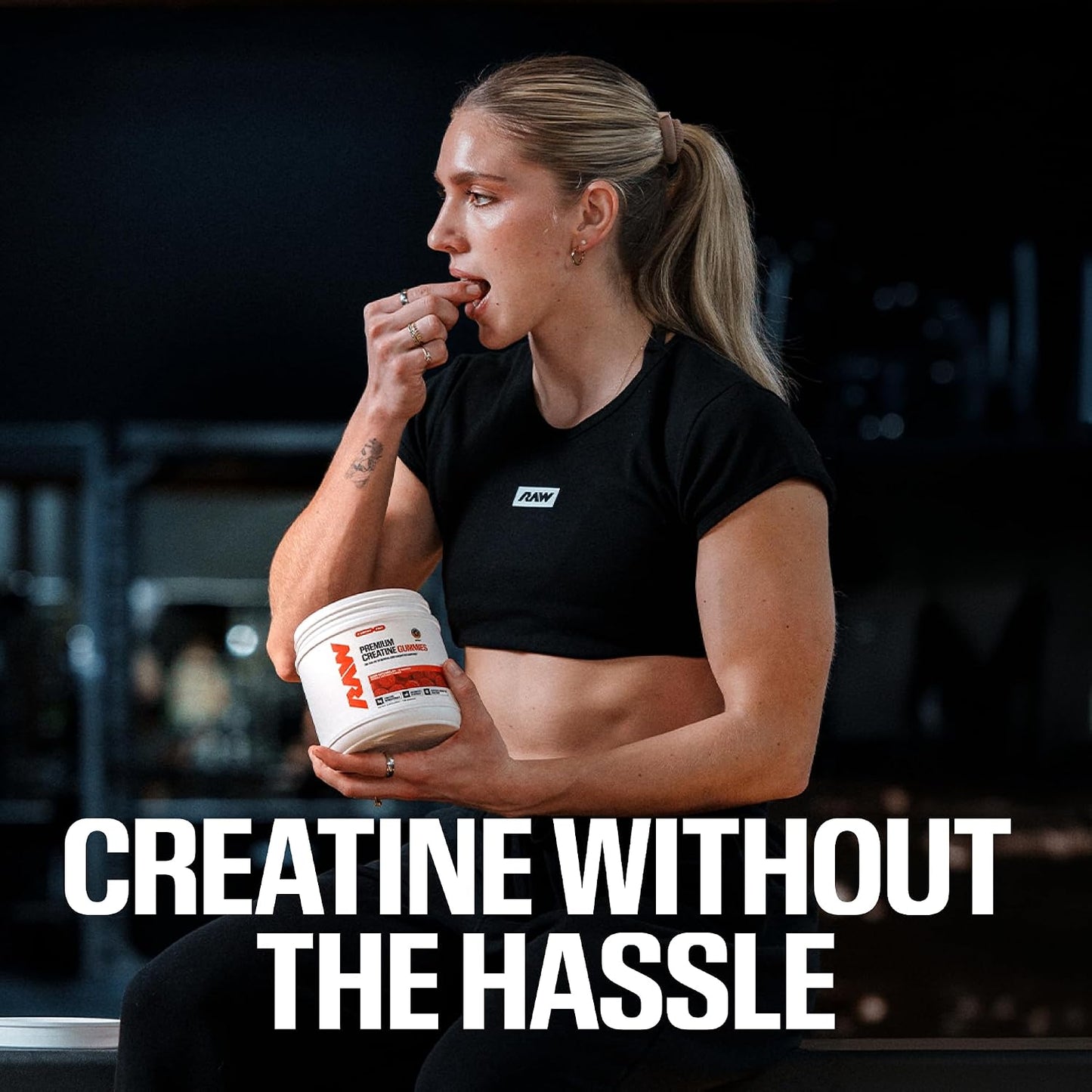 RAW Nutrition Creatine Gummies, Blue Raspberry, 5g Creatine Monohydrate, Supports Strength & High-Intensity Performance, No Mixing Chewable Pre/Post Workout Supplement, 120 Gummies (30 Servings)