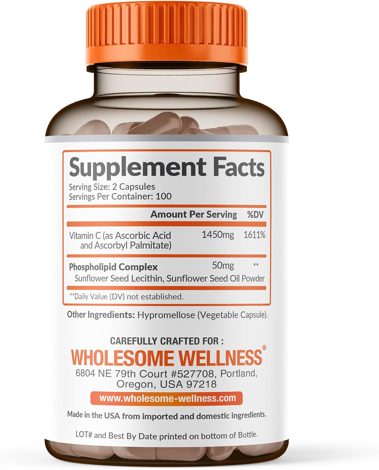 Wholesome Wellness Liposomal Vitamin C Capsules (200 Pills 1500mg Buffered) High Absorption, Immune System & Collagen Booster, High Dose Fat Soluble Immunity Support Ascorbic Acid, Natural Vegan