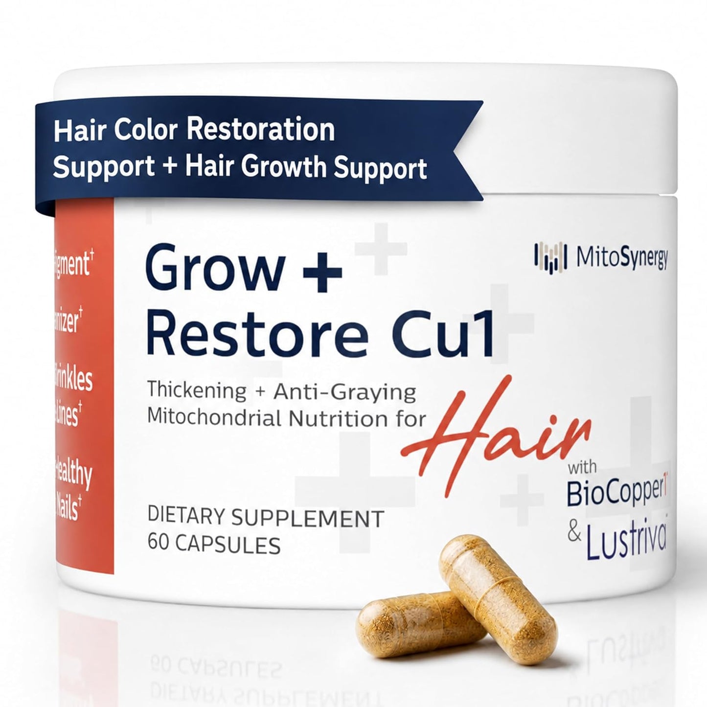 Grow + Restore Hair Growth Supplement for Men & Women | Anti-Gray Pigment Restore with Lustriva, Anagain Nu, BioCopper1 | DHT Blocker Hair Regrowth Treatment, Saw Palmetto, 60 Count