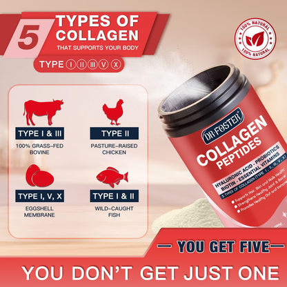 DRFOSTER Multi-Collagen-Peptide-Powder with Probiotics, 50 Servings of Hydrolyzed Collagen Peptides with Hyaluronic Acid, Biotin & Multivitamins - Supports Skin, Hair, Nails Health