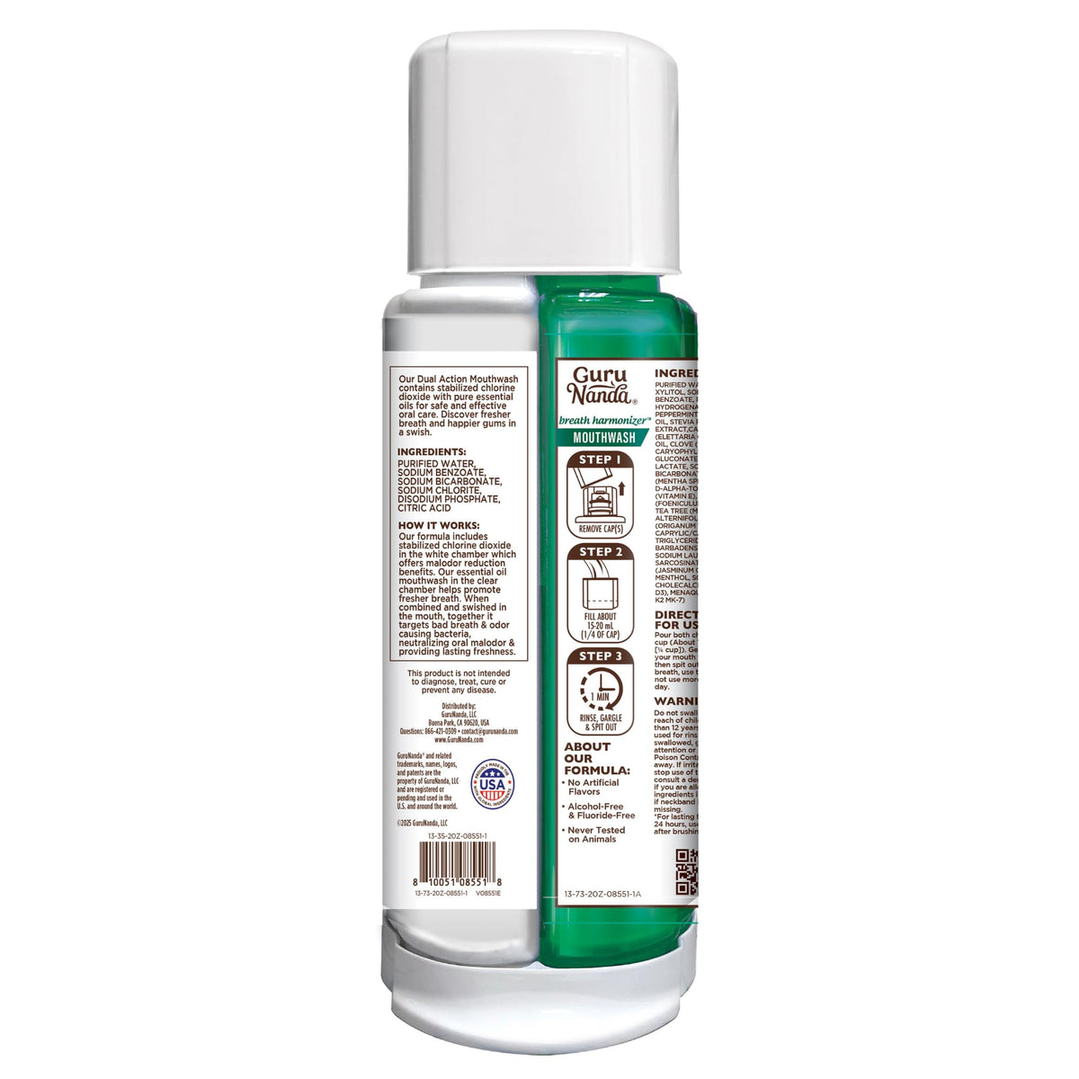 GuruNanda Dual Barrel Fresh Breath Mouthwash with Xylitol, Mint, 3x20 oz
