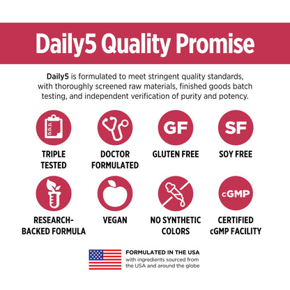 DOCTORS' PREFERRED Daily5 Multivitamin for Women and Men, Clinically Validated Ingredients, Heart, Joints, Circulation, 90 Vegan Capsules
