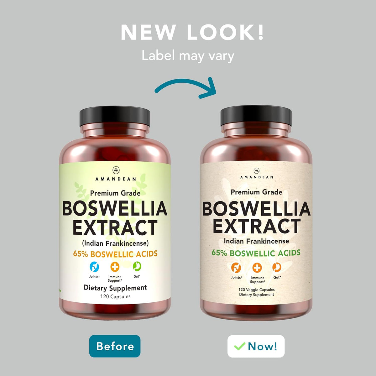 AMANDEAN Boswellia Serrata Extract Capsules 65%, Frankincense, 500mg, 120ct