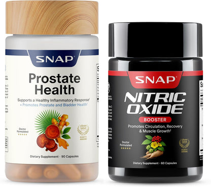 Snap Supplements Prostate Health + Nitric Oxide Booster Bundle, 90+60 Caps | Stinging Nettle, Saw Palmetto for Men, Prostate Support Supplement, Nitric Oxide Supplements for Men, L-Arginine L-Citrulline