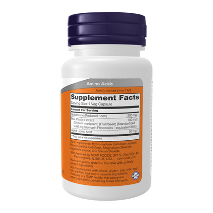 NOW Foods Supplements, Glutathione 500 mg, With Milk Thistle Extract & Alpha Lipoic Acid, Free Radical Neutralizer*, 60 Veg Capsules