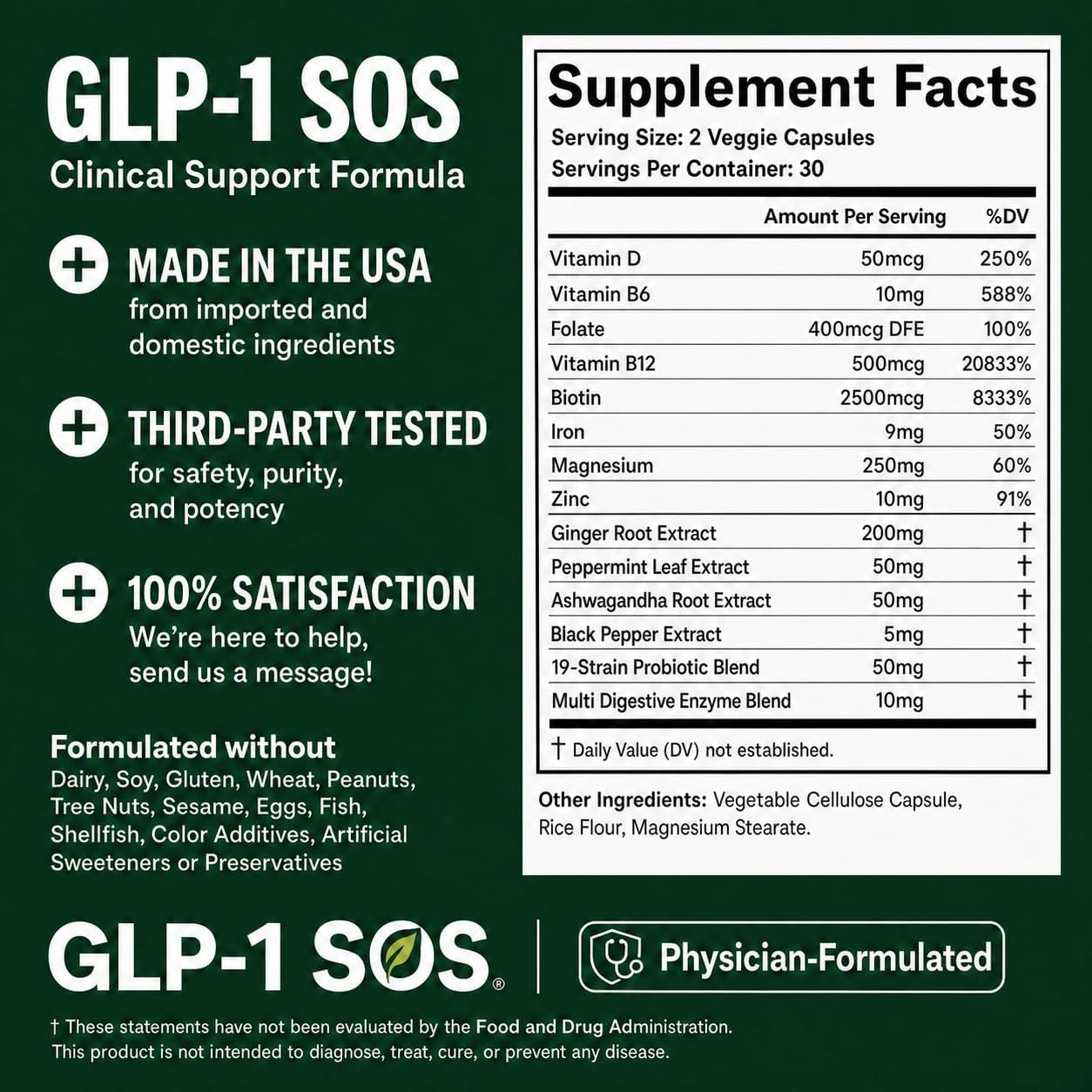 GLP-1 SOS™ Digestive Support for Ozempic Wegovy Mounjaro Zepbound Users – Constipation, Sulfur Burps, Bloating, Fatigue – Magnesium, Ginger, 19-Strain Probiotic, B12 – Physician-Formulated – 60 Caps