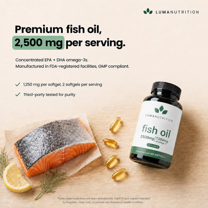 Luma Nutrition Omega 3 Fish Oil Supplement 2500mg - 60 Softgels