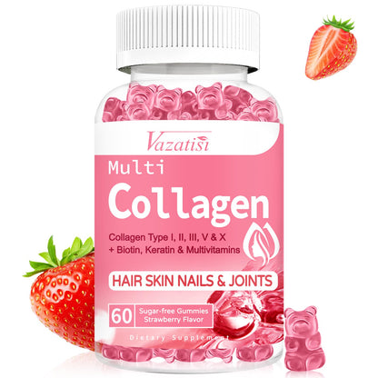 Sugar Free Collagen Gummies for Women Men, 2500mg Collagen with Biotin Sea Moss wberry Flavored Supplement