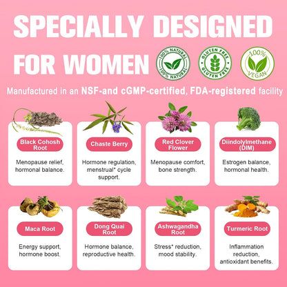 40-in-1 Menopause Supplements for Women, Multibenefit & Complete Black Cohosh for Hot Flashes, Night Sweats & Hormone Balance, w/ Probiotics, DIM, Vitex, Dong Quai, Red Clover and More, 120 Vegan Caps