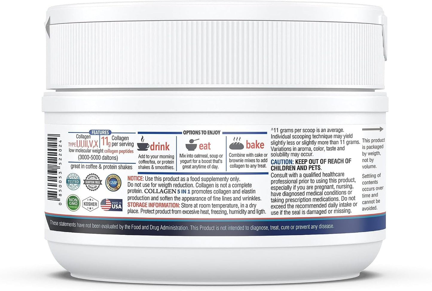 KAPPA NUTRITION Collagen Peptides Powder, 5 in 1 Multi-Collagen Advanced Complex with Hydrolyzed Collagen Peptides, Supports Skin, Hair, Nails, Joints & Bones / 30 Servings