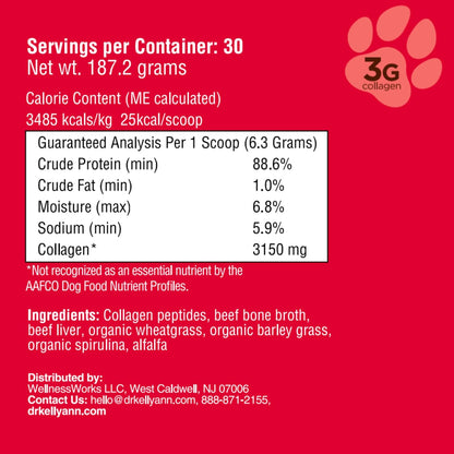 Dr. Kellyann Bone Broth Meal Topper for Dogs | Grass-Fed Beef Recipe | 3g Collagen | Supports Healthy Digestion & Joints | Shiny Coat | Grain Free | 6.60 oz