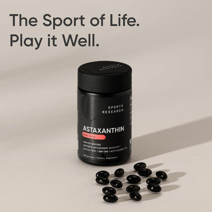 Sports Research® Icelandic Astaxanthin 6mg with Organic Coconut Oil - Antioxidant Supplement for Skin & Eye Health - Soy Free · Non-GMO · Gluten Free - 120 Softgels