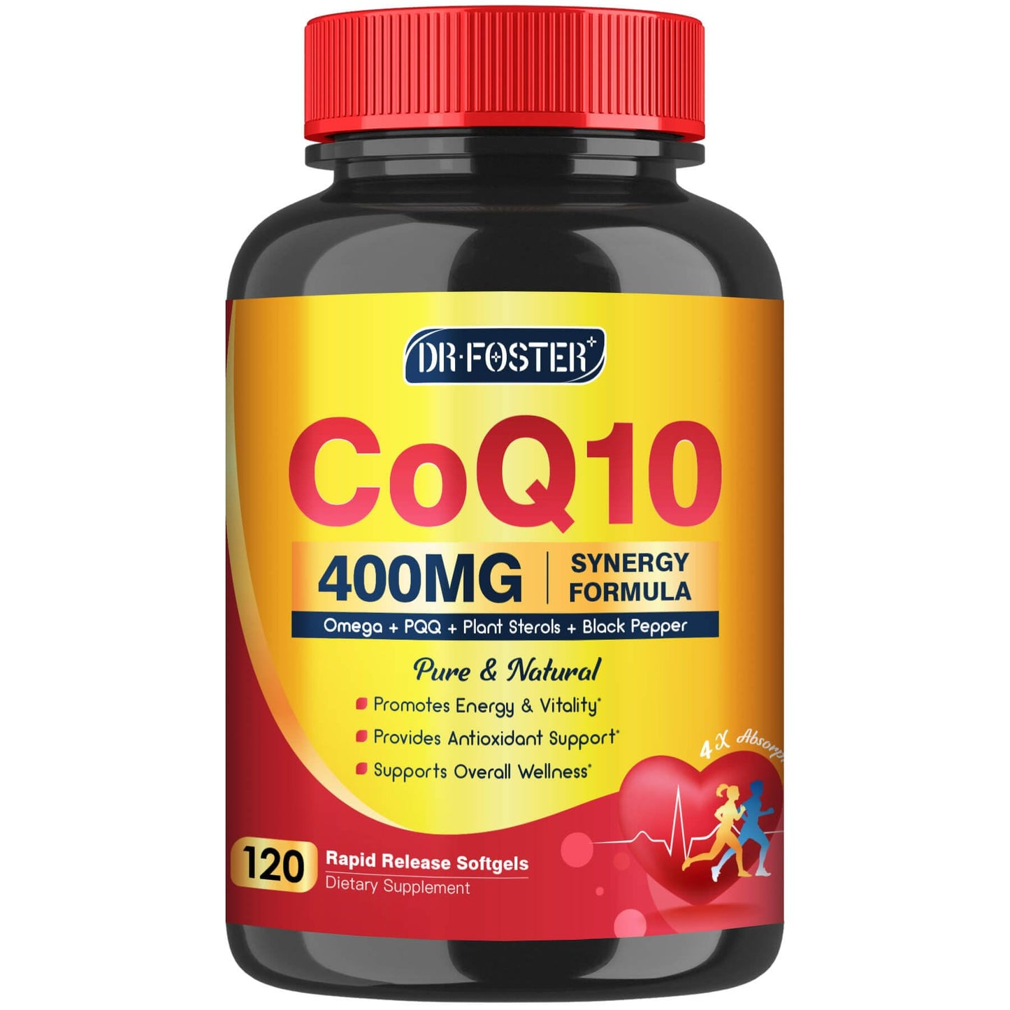 DRFOSTER CoQ10 400mg Softgels - High Absorption Coenzyme Q10 with PQQ, Omega 3-6-9, Plant Sterols & Vitamin E, MCT & Black Pepper - Heart, Brain & Energy Support - Gluten-Free, 120 Days Supply