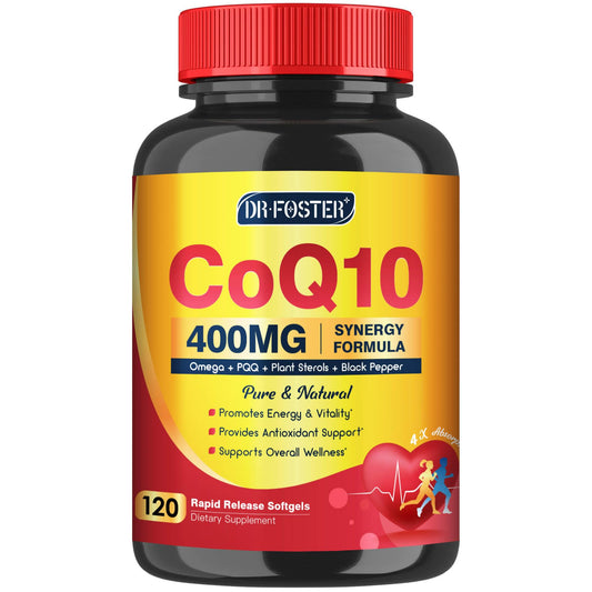 DRFOSTER CoQ10 400mg Softgels - High Absorption Coenzyme Q10 with PQQ, Omega 3-6-9, Plant Sterols & Vitamin E, MCT & Black Pepper - Heart, Brain & Energy Support - Gluten-Free, 120 Days Supply