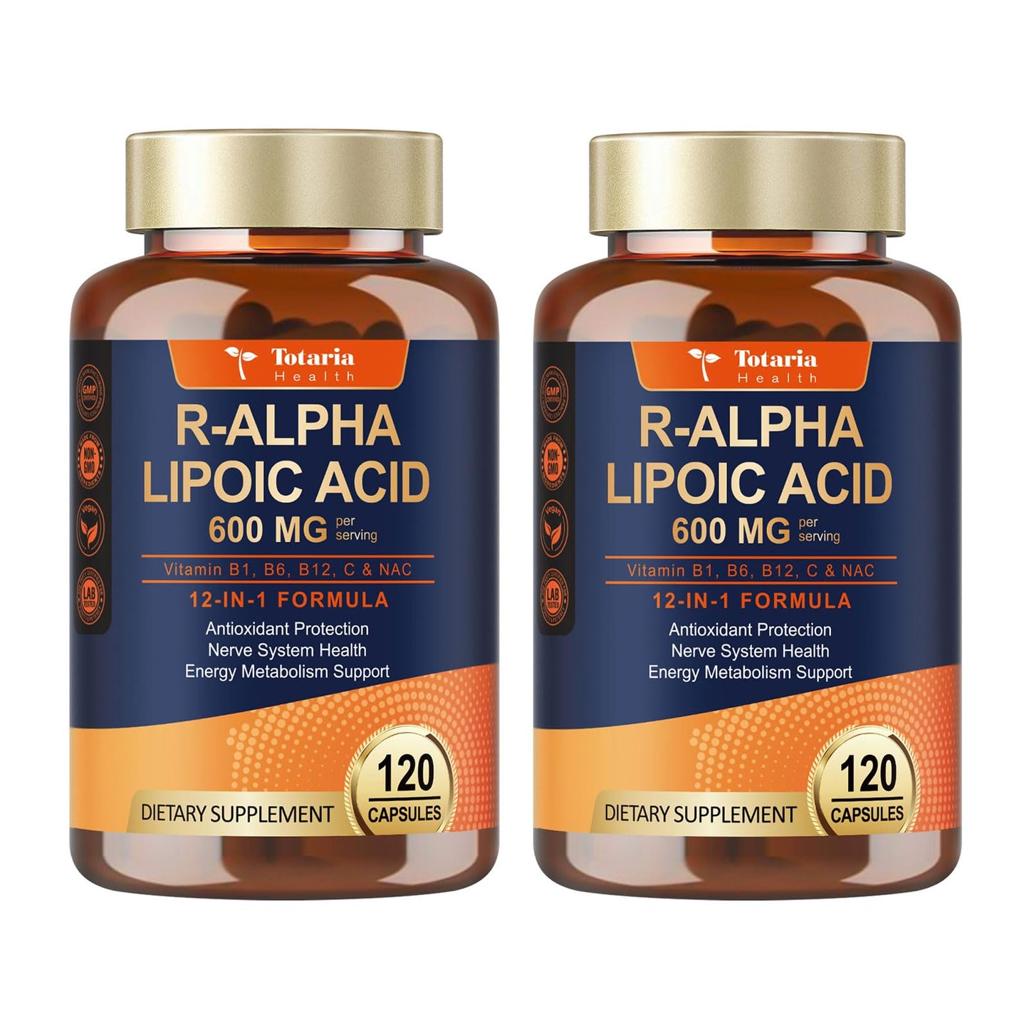 Totaria R Alpha Lipoic Acid 600mg - Stabilized ALA Supplement for Neuropathy Support Capsules, Nerve Health, Nervous System and Antioxidant, Non-GMO, Gluten Free, Vegan Safe 120 Counts