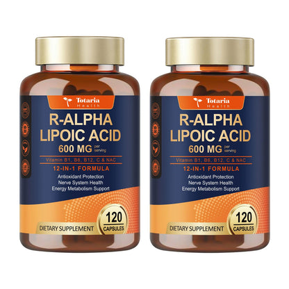 Totaria R Alpha Lipoic Acid 600mg - Stabilized ALA Supplement for Neuropathy Support Capsules, Nerve Health, Nervous System and Antioxidant, Non-GMO, Gluten Free, Vegan Safe 120 Counts