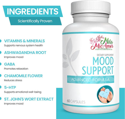 Mood Support Supplement – Ashwagandha, St. John’s Wort, Chamomile & B Vitamins for Stress Relief, Emotional Balance & Relaxation – Scientifically Backed Formula – 60 Capsules