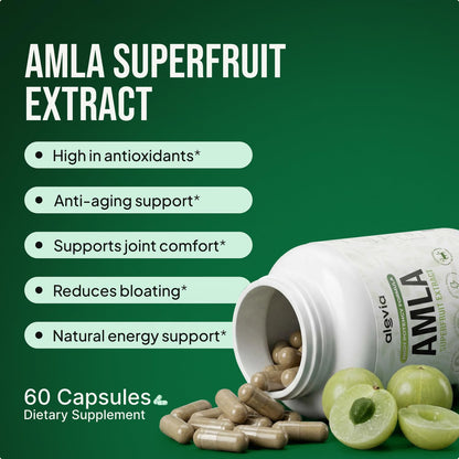 Alevia Organic Amla Capsules 1000mg – Indian Gooseberry Amla Fruit Supplement – Organic Amla Powder Organic for Antioxidant, Energy & Digestive Support – Ayurvedic Wellness Formula – 60 Capsules