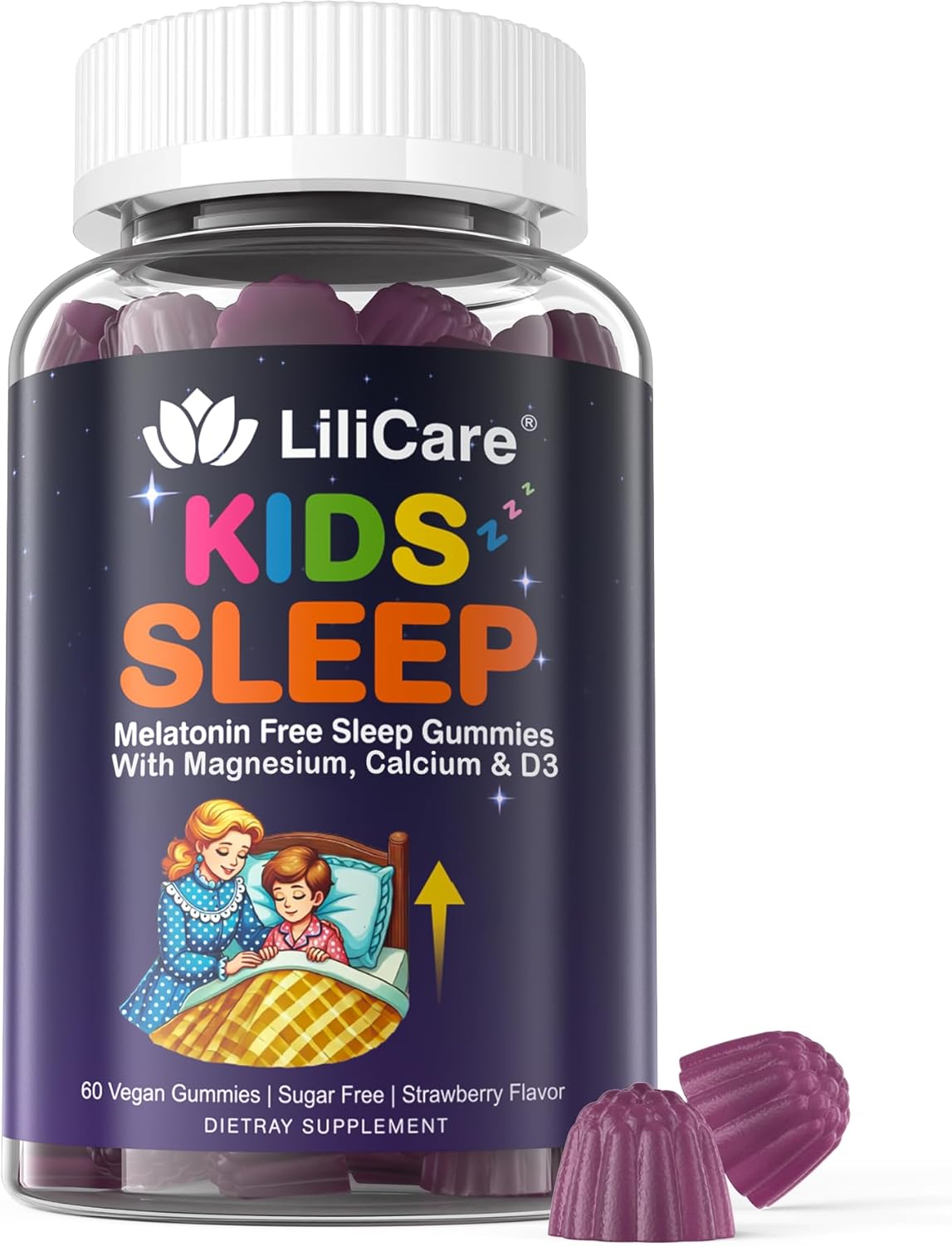 Kids Sleep Gummies - Magnesium Glycinate Gummies, Melatonin Free Sleep Aid | Magnesium, Calcium, D3, B6, L Theanine | Kid Melatonin Alternative for Restful Sleep (Pack of 1)