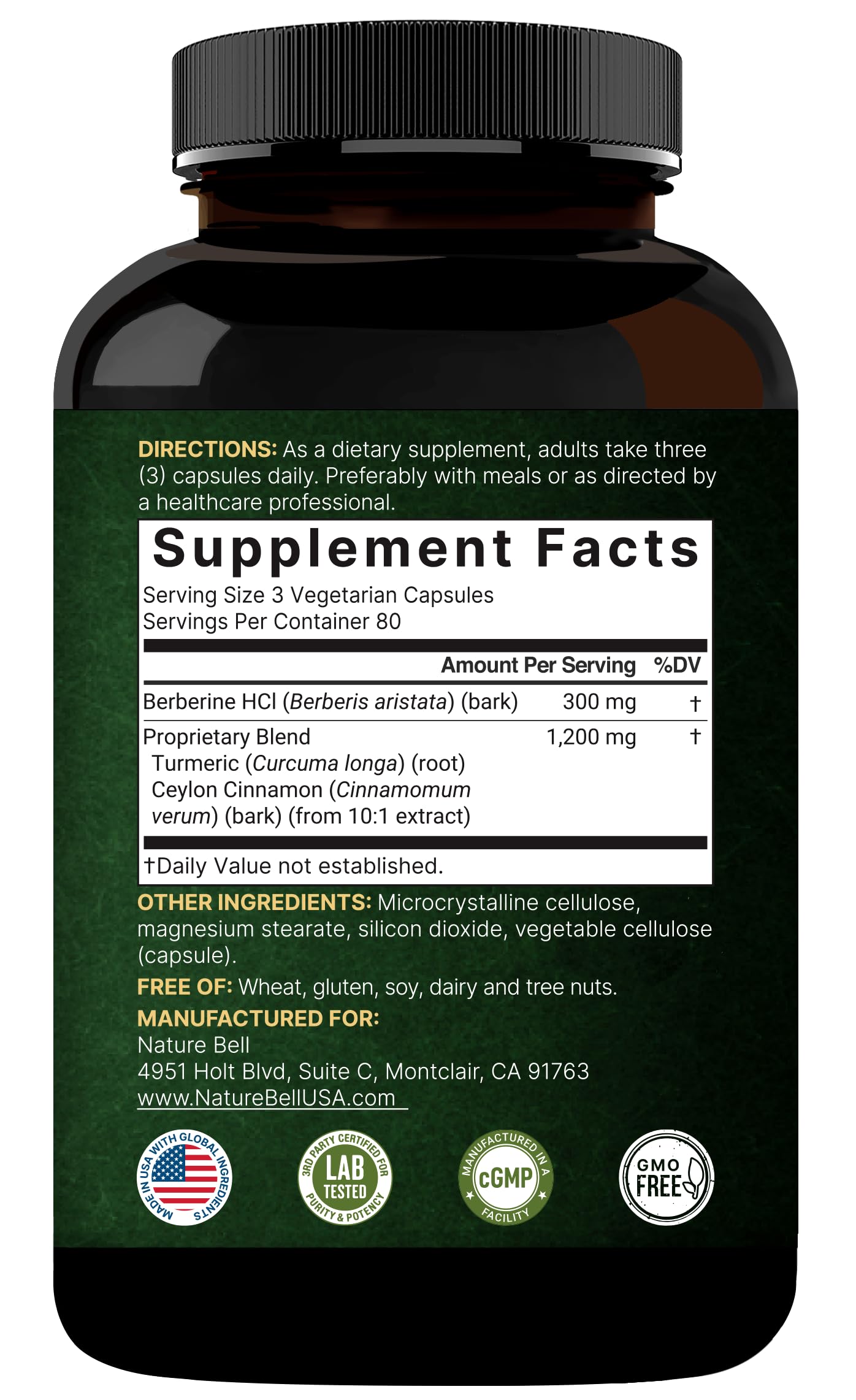NatureBell Berberine Supplement 1,500mg with Ceylon Cinnamon & Turmeric Root, 240 Veggie Capsules | 97% Pure Berberine HCL | Supports Balanced Sugar Levels & Heart Health | Vegan, Non-GMO