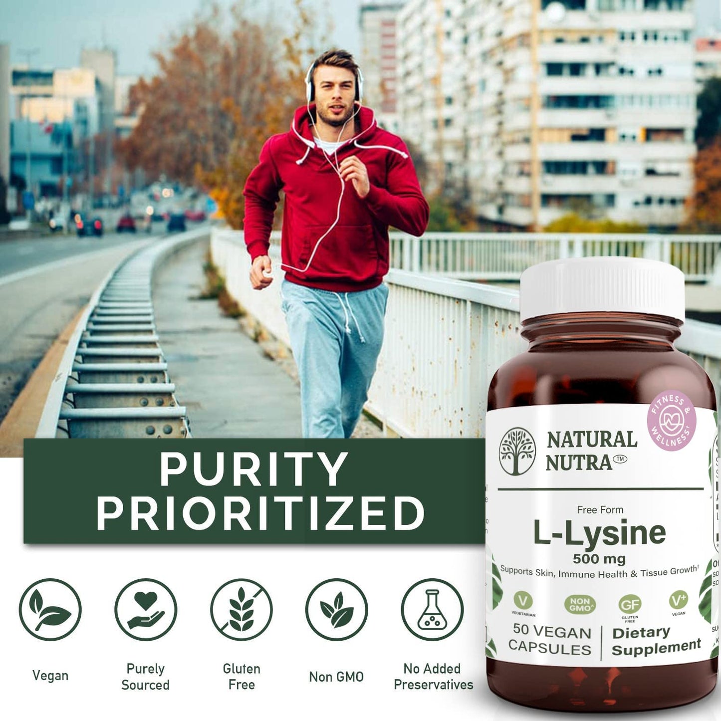 Natural Nutra L Lysine HCl Supplement, Vegan, 500 mg, 250 Capsules | Promotes Bone Health & Growth, Supports Skin Health, Improves Vitamin C Absorption, Improves Calcium Absorption, Non-GMO