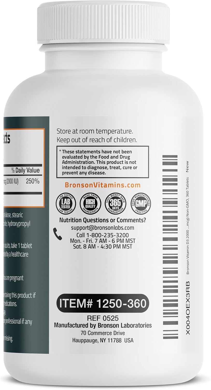 Bronson Vitamin D3 2000 IU (50mcg) Non-GMO, 360 Tablets