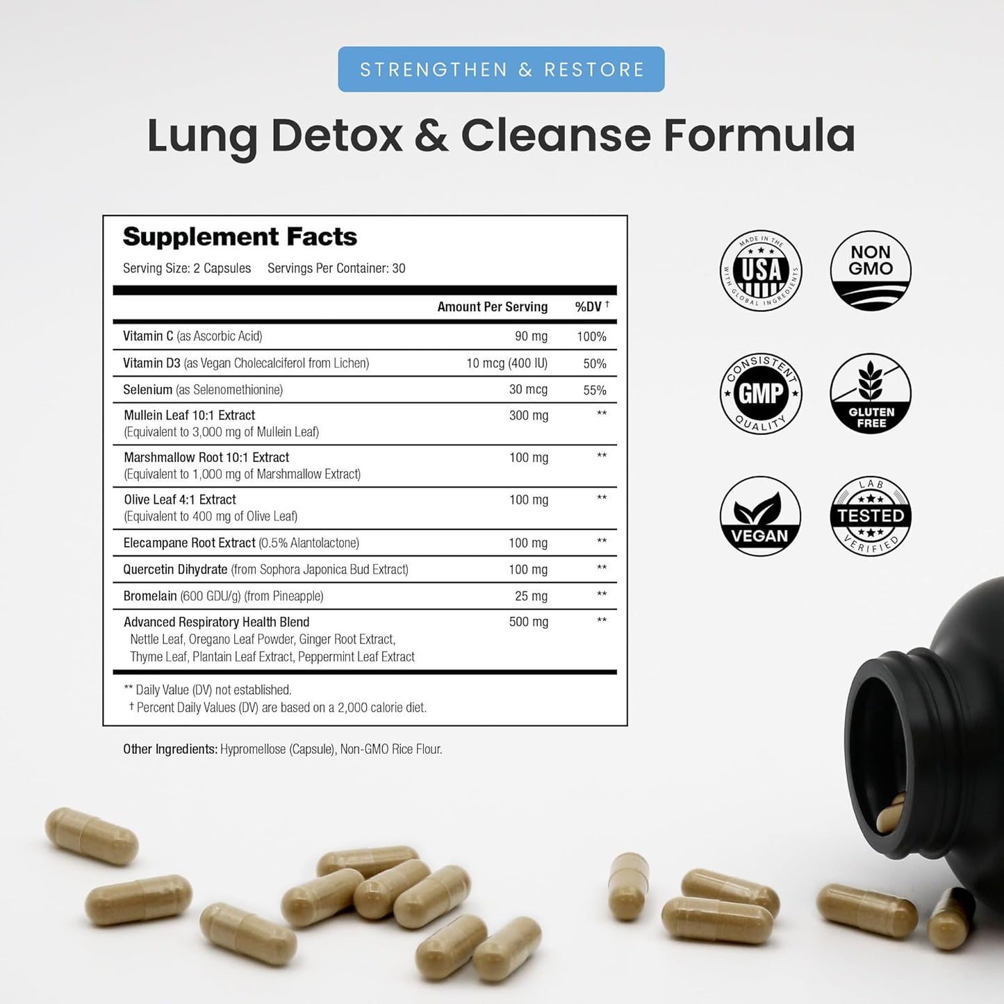 NutraChamps Mullein Leaf Extract for Lung Detox Extra Strength Lung Cleanse for Smokers, Mullein Capsules Lung Support Supplement for Respiratory Lung Health