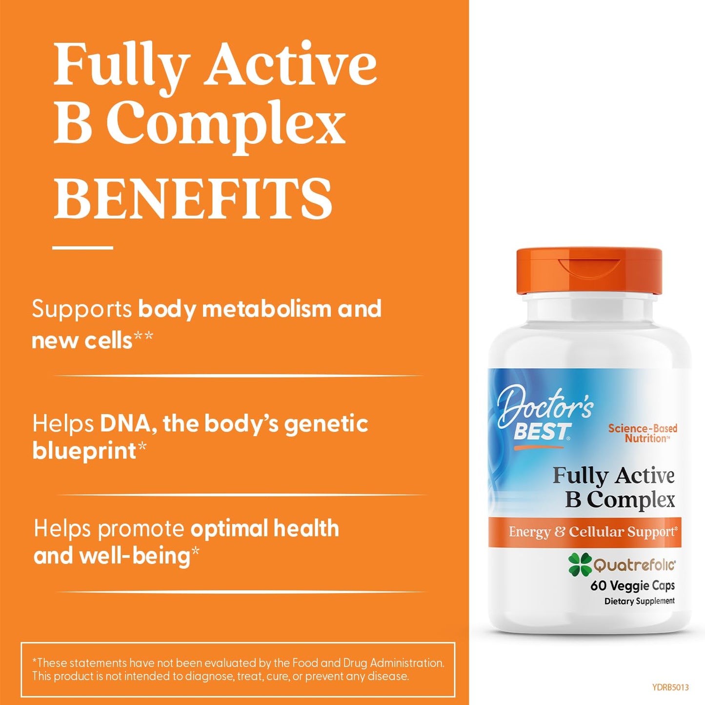 Doctor's Best Fully Active Vitamin B Complex Supplement for Men & Women - Super Complex with Methylated B12 & Folate, B6, Biotin, Pantothenic Acid, & More, Energy Support Caps - 30 Veggie Capsules
