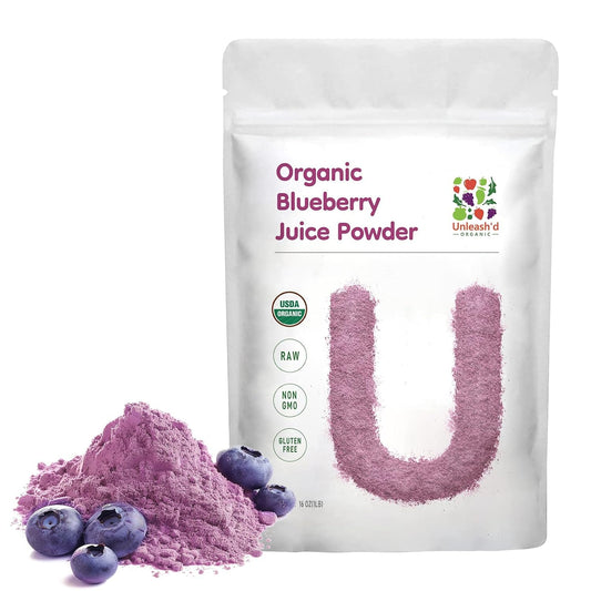 UNLEASH'D ORGANIC Organic Blueberry Juice Powder 16 oz – 100% Pure Natural Superfood, Rich in Antioxidants & Vitamins