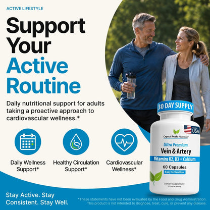 Vein & Artery Supplement - Blood Flow Supplement with Calcium - Blood Circulation Support for Men, Women - Circulation and Vein Support - 60 ct