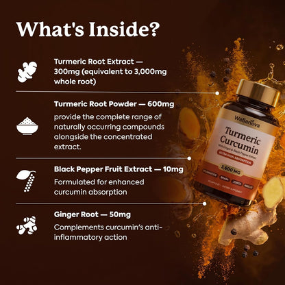 Turmeric Curcumin Supplement with Ginger & Black Pepper Extract 3,600 mg | Ultra High Absorption, Inflammation, Joint & Muscle Support, 60 Capsules