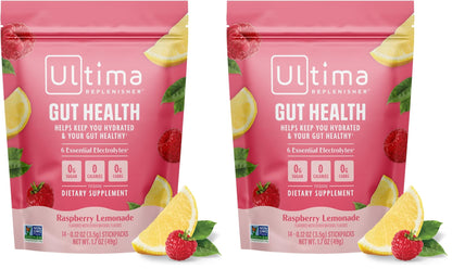 Ultima Replenisher Gut Health Supplement, Raspberry Lemonade, 14 Stickpacks | Daily Zero Sugar Electrolyte Powder Hydration Packets with 6 Key Electrolytes, Prebiotics & Probiotics for Gut Health Support