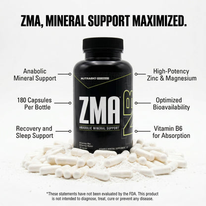 NutraBio ZMA Supplements for Men & Women- Zinc Magnesium Supplements to Support Hormone Levels, Peak Performance, Sleep, Muscle Recovery, Immune Health, 180 Ct.